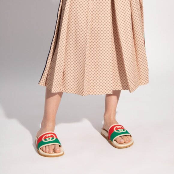 NEW GUCCI Women's Agrado Interlocking G Logo Cream Rubber Slides EU 38 US 8 - Picture 8 of 16